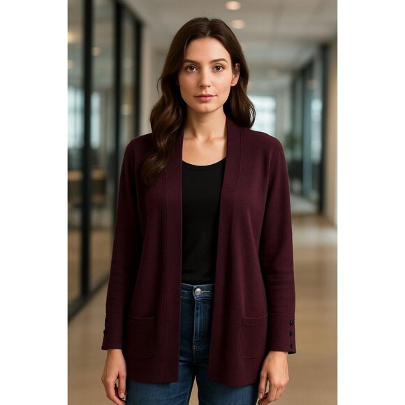 Stitch Fix X Evolution Open Cardigan Sweater Womens M Burgundy Ancho Chili - Picture 14 of 16